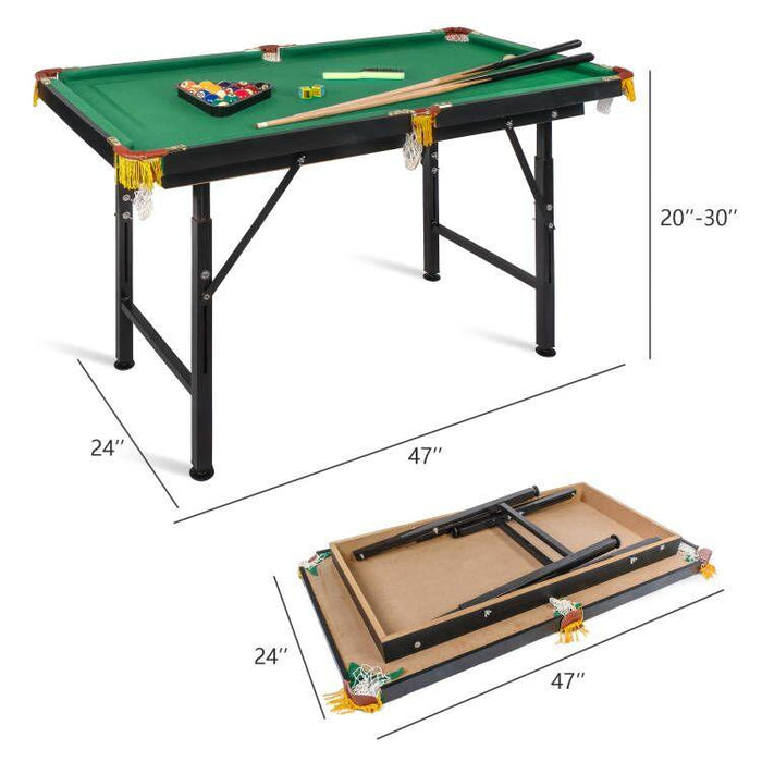 47" Portable Folding Pool Billiard Table 2 Height Adjustable Game Table for Kids, Green