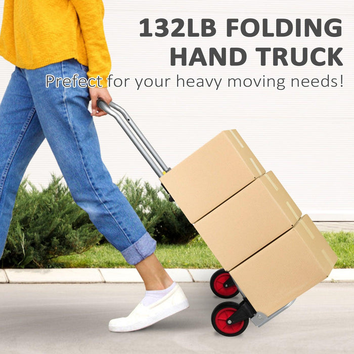 Portable Folding Hand Truck Dolly Hand Cart Aluminum with Telescoping Handle, 132lbs Capacity