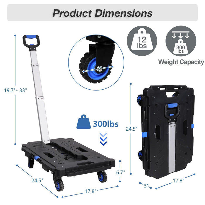 Portable Platform Hand Truck Foldable Hand Cart Dolly with 360° Swivel Wheels