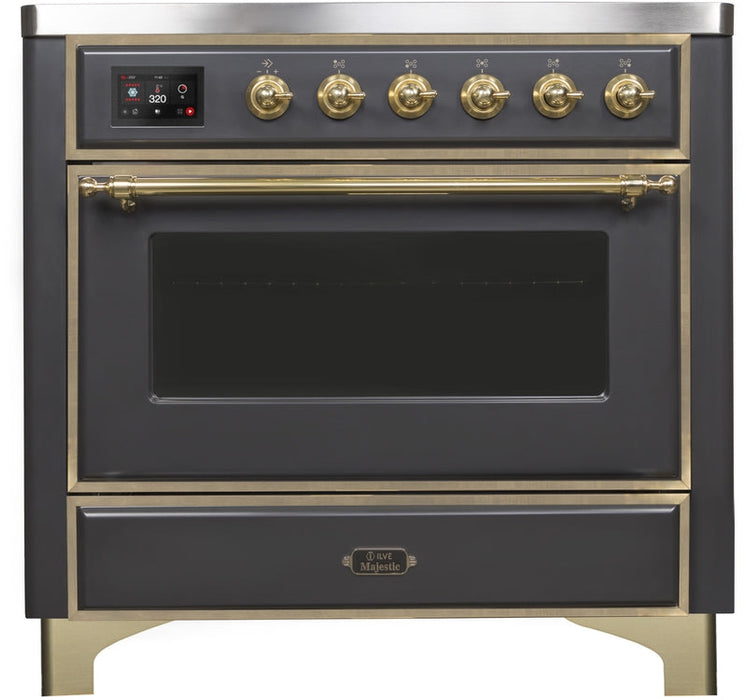 ILVE Majestic II 36" Induction Range with Element Stove and Electric Oven in Matte Graphite with Brass Trim, UMI09NS3MGG