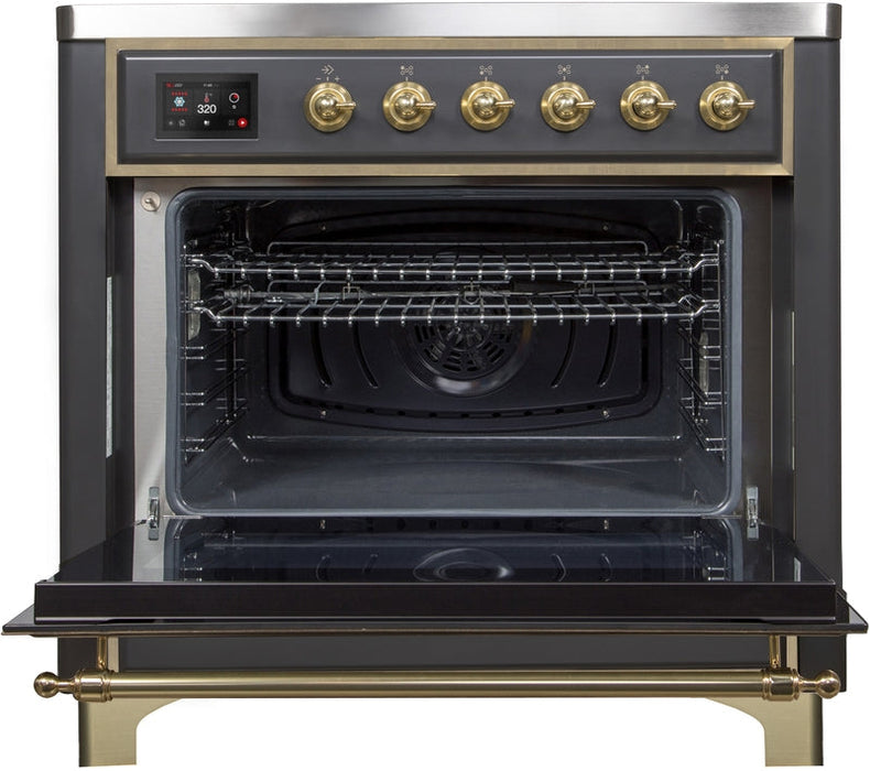 ILVE Majestic II 36" Induction Range with Element Stove and Electric Oven in Matte Graphite with Brass Trim, UMI09NS3MGG