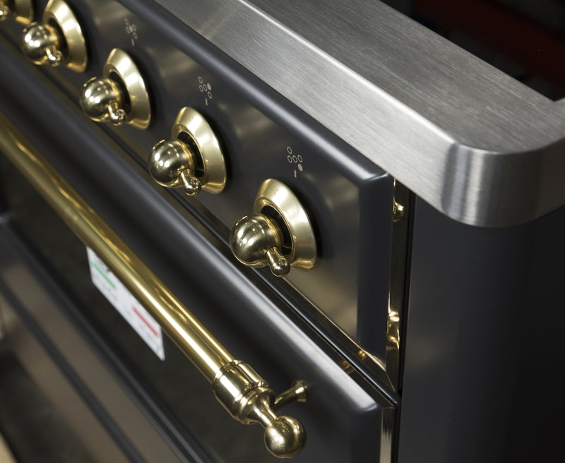 ILVE Majestic II 36" Induction Range with Element Stove and Electric Oven in Matte Graphite with Brass Trim, UMI09NS3MGG