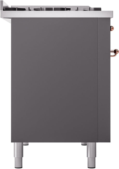 ILVE Nostalgie II 48" Dual Fuel Natural Gas Range in Matte Graphite with Copper Trim, UP48FNMPMGP