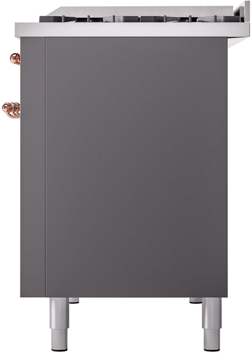 ILVE Nostalgie II 48" Dual Fuel Natural Gas Range in Matte Graphite with Copper Trim, UP48FNMPMGP