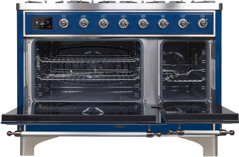 ILVE Majestic II 48" Dual Fuel Propane Gas Range in Blue with Chrome Trim, UM12FDNS3MBCLP