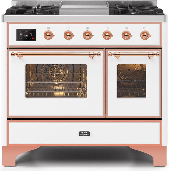 ILVE Majestic II 40" Dual Fuel Natural Gas Range in White with Copper Trim, UMD10FDNS3WHP