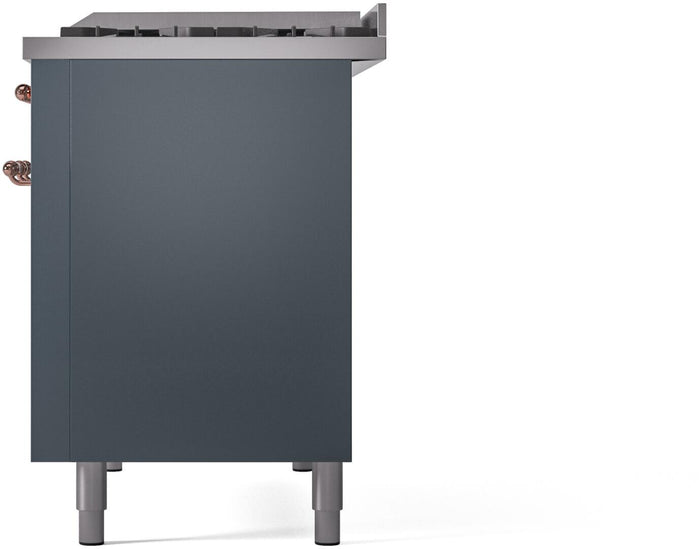 ILVE Nostalgie II 48" Dual Fuel Natural Gas Range in Blue Grey with Copper Trim, UP48FNMPBGP