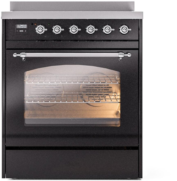 ILVE Nostalgie II 30" Induction Range with Element Stove and Electric Oven in Black with Chrome Trim, UPI304NMPBKC