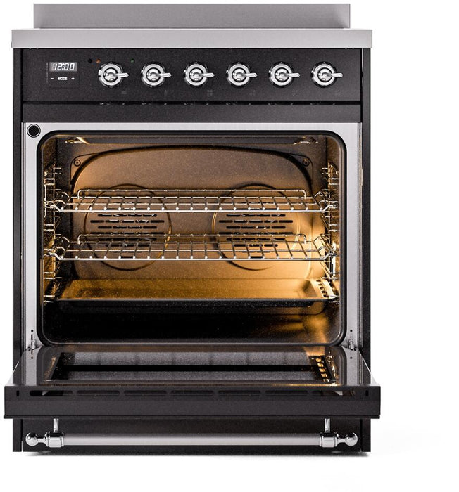 ILVE Nostalgie II 30" Induction Range with Element Stove and Electric Oven in Black with Chrome Trim, UPI304NMPBKC