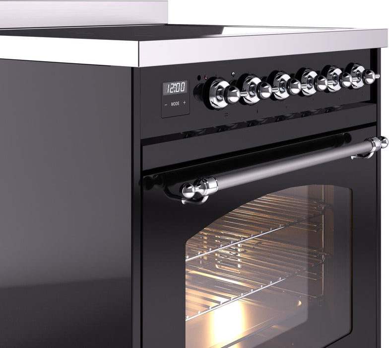 ILVE Nostalgie II 30" Induction Range with Element Stove and Electric Oven in Black with Chrome Trim, UPI304NMPBKC