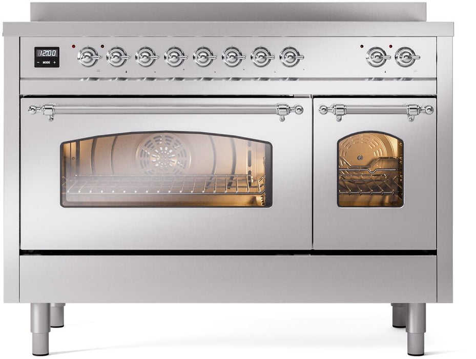 ILVE Nostalgie II 48" Induction Range with Element Stove and Electric Oven in Stainless Steel with Chrome Trim, UPI486NMPSSC