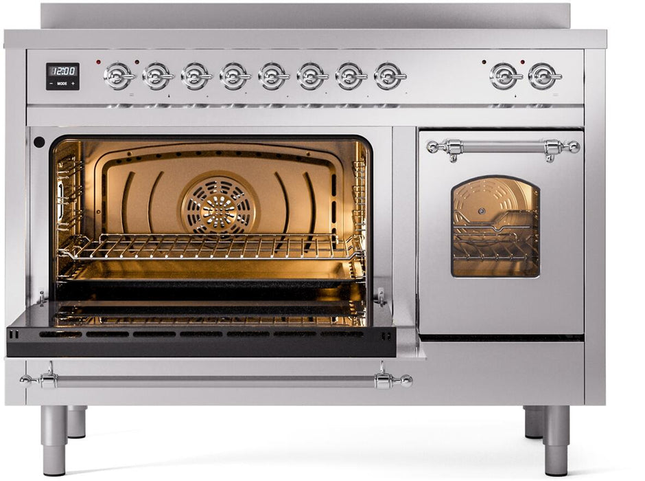 ILVE Nostalgie II 48" Induction Range with Element Stove and Electric Oven in Stainless Steel with Chrome Trim, UPI486NMPSSC