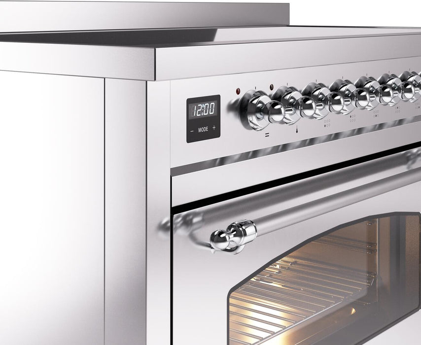 ILVE Nostalgie II 48" Induction Range with Element Stove and Electric Oven in Stainless Steel with Chrome Trim, UPI486NMPSSC