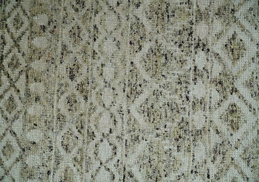 9x12 and 10x14 Hand Knotted Ivory, Beige and Brown  Modern Contemporary Southwestern Tribal Trellis Recycled Silk Area Rug | OP28