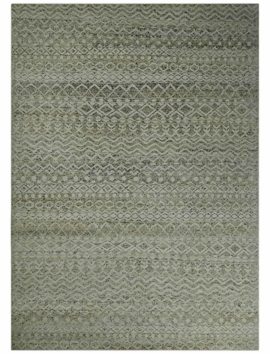 9x12 and 10x14 Hand Knotted Ivory, Beige and Brown  Modern Contemporary Southwestern Tribal Trellis Recycled Silk Area Rug | OP28