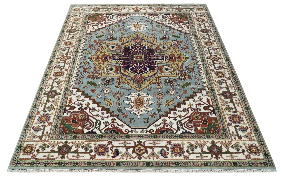 9x12 and Runner Traditional Mustard, Silver and Ivory Hand knotted wool Area Rug