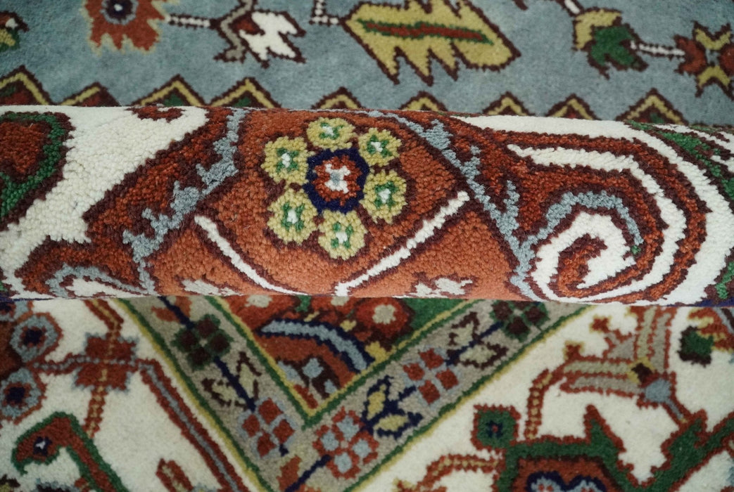 9x12 and Runner Traditional Mustard, Silver and Ivory Hand knotted wool Area Rug