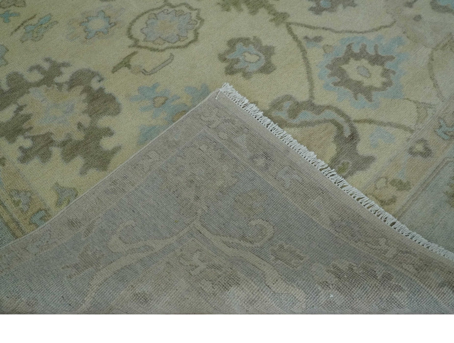 9x12 Hand Knotted Antique Style Beige and Silver Traditional Wool Rug