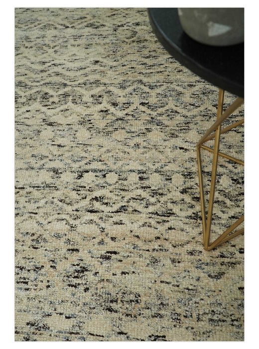 9x12 Hand Knotted Beige and Brown  Modern Contemporary Southwestern Tribal Trellis Recycled Silk Area Rug | OP18