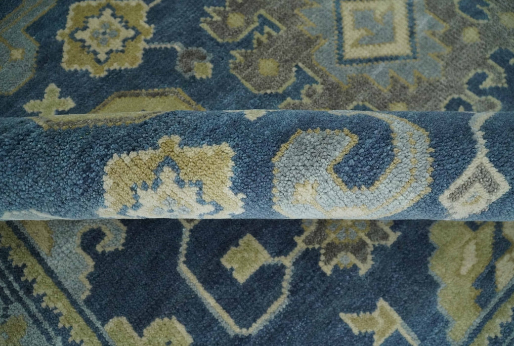 9x12 Hand Knotted Blue and Beige Traditional Oushak Wool Area Rug