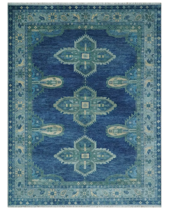 9x12 Hand Knotted Blue and Silver Traditional Antique Style Wool Rug