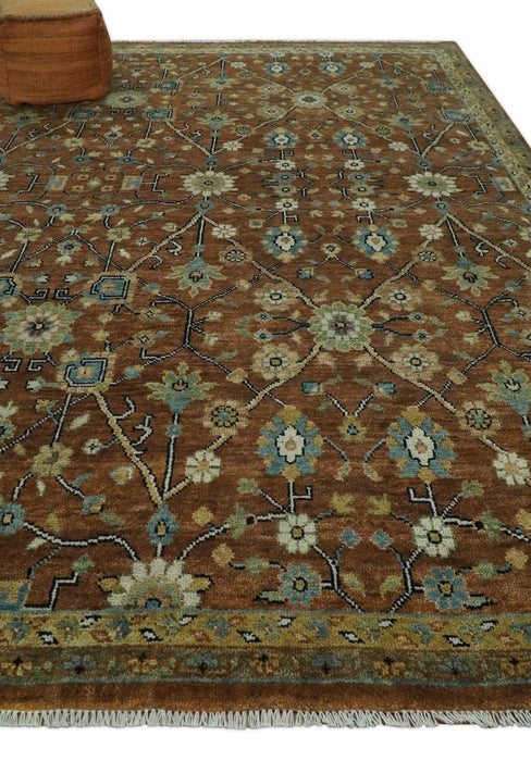 9x12 Hand Knotted Brown and Beige Traditional Floral Wool Area Rug