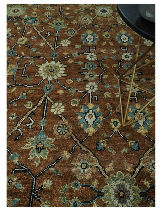 9x12 Hand Knotted Brown and Beige Traditional Floral Wool Area Rug