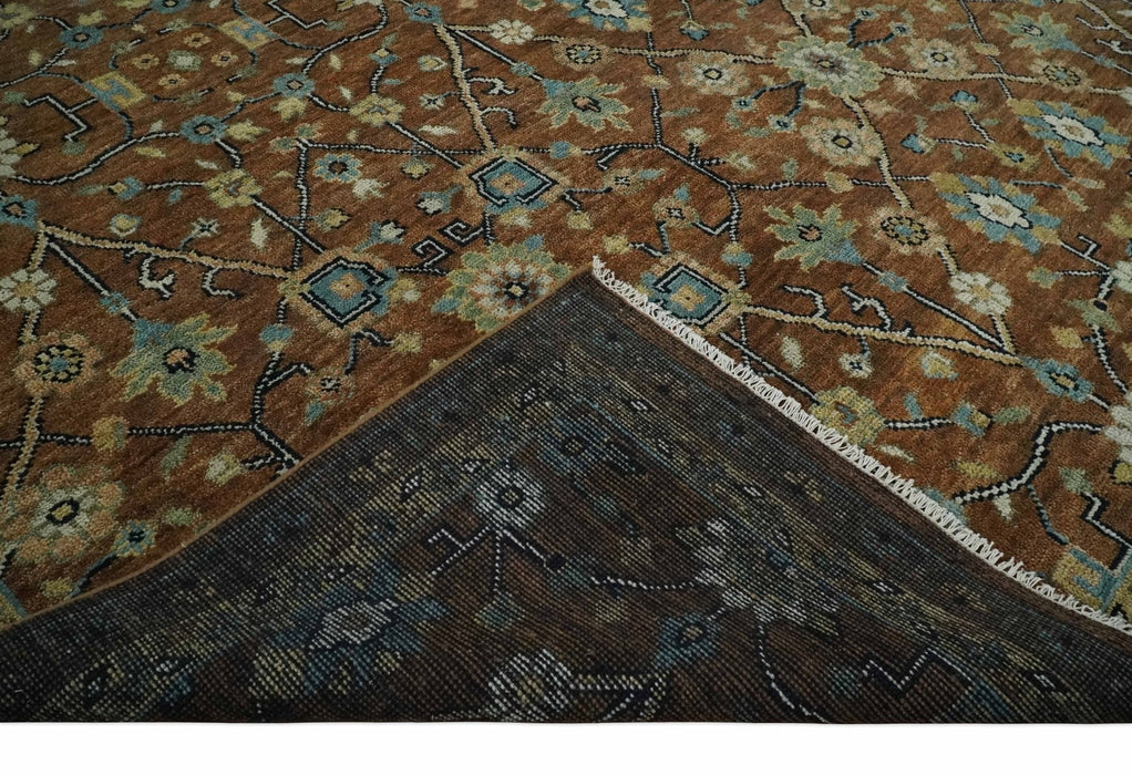 9x12 Hand Knotted Brown and Beige Traditional Floral Wool Area Rug