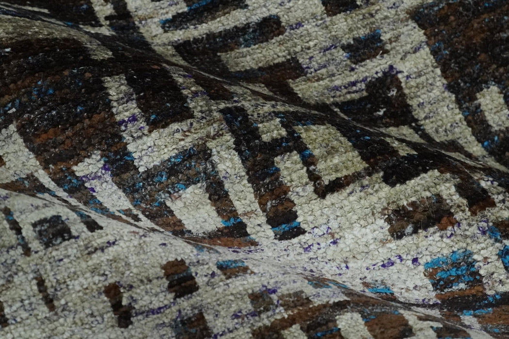 5x8 and 9x12 Hand Knotted Silver, Charcoal and Brown Modern Abstract  Recycled Silk Area Rug