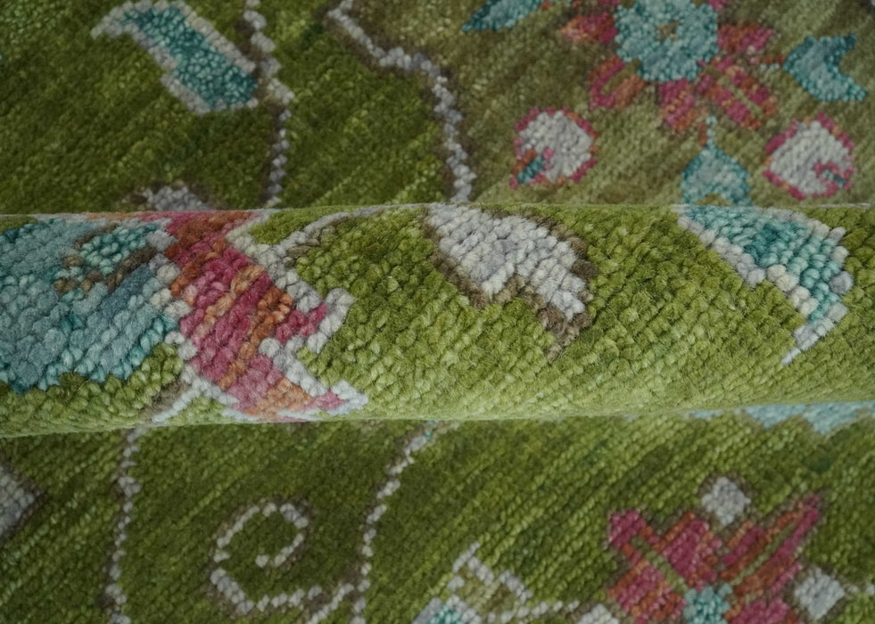9x12 Hand Knotted Green, Silver and Maroon Traditional Wool Area Rug