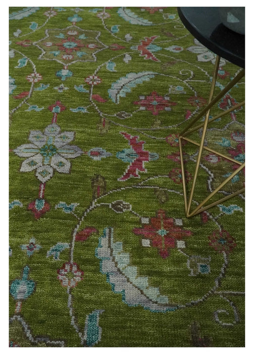 9x12 Hand Knotted Green, Silver and Maroon Traditional Wool Area Rug