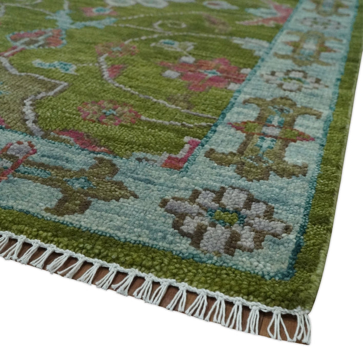 9x12 Hand Knotted Green, Silver and Maroon Traditional Wool Area Rug