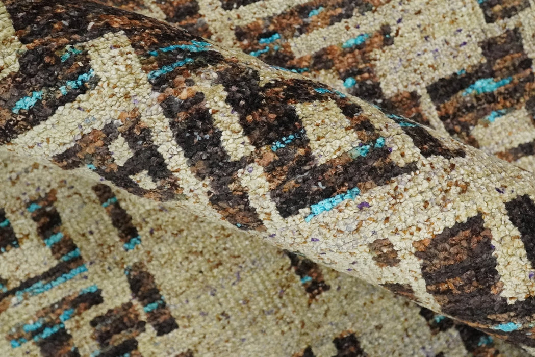 9x12 Hand Knotted Ivory and Brown Modern Abstract Contemporary Recycled Silk Area Rug | OP12