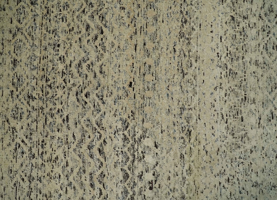 9x12 Hand Knotted Ivory, Gray and Brown Modern Contemporary Southwestern Tribal Trellis Recycled Silk Area Rug | OP23