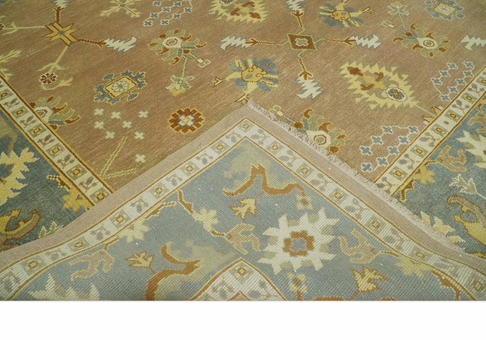9x12 Hand Knotted Light Rust and Blue Traditional Wool Area Rug, Kids, Living Room and Bedroom Rug | AC38912
