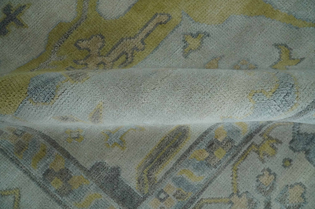 9x12 Hand Knotted Oriental Oushak Ivory, Charcoal and Yellow Wool Area Rug