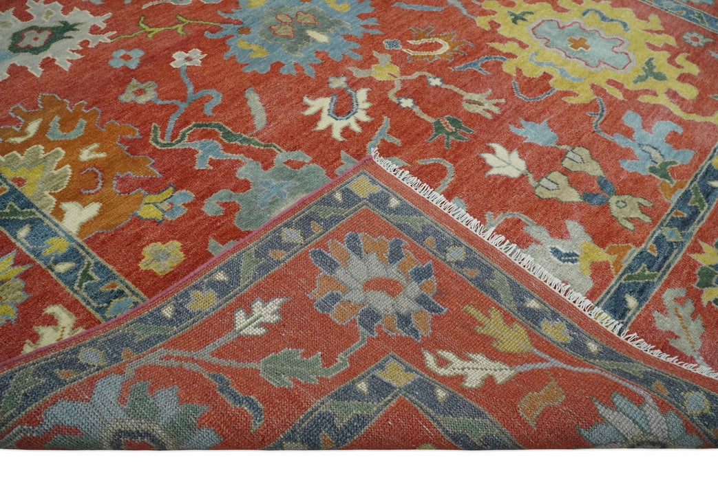 9x12 Hand Knotted Peach and Gray Traditional colorful Oushak Wool Rug