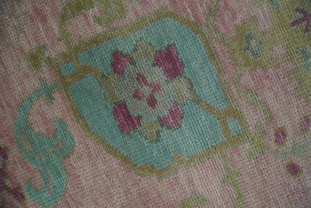 9x12 Hand Knotted Pink, Aqua and Purple Vibrant colorful Oushak Wool Area Rug