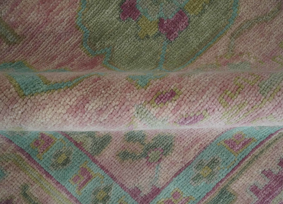 9x12 Hand Knotted Pink, Aqua and Purple Vibrant colorful Oushak Wool Area Rug
