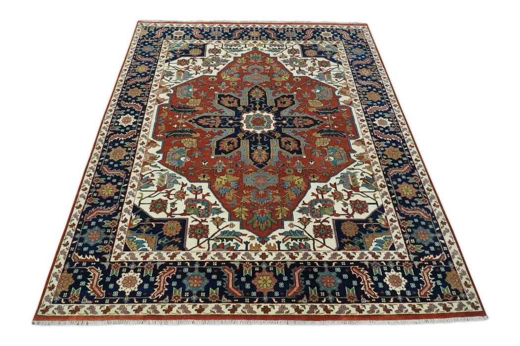 9x12 Premium Fine Hand Knotted Blue, Brown and Ivory Traditional wool Area Rug