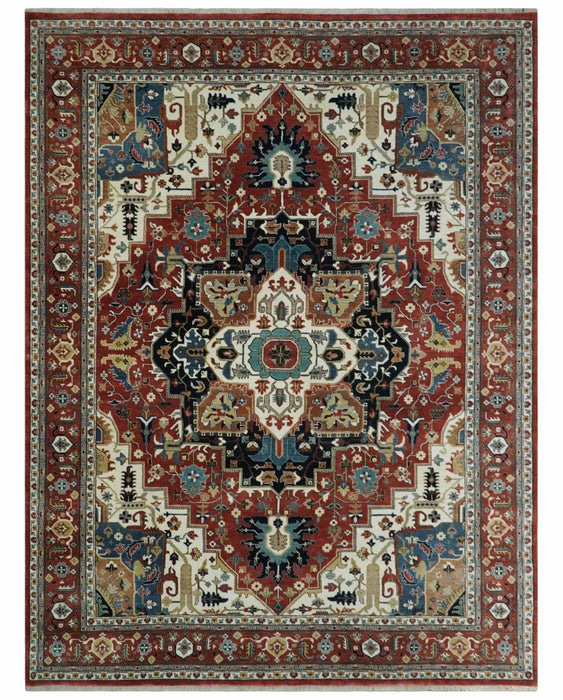 9x12  Traditional Fine Premium Ivory, Black and Brown Hand knotted wool Area Rug