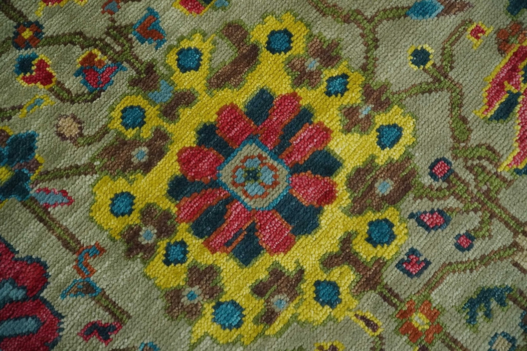9x12 Wool Traditional Persian Olive and Blue Vibrant Colorful Hand knotted Oushak Area Rug | TRDCP1098912S