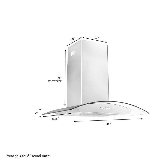 ZLINE Alpine Series Ducted Wall Mount Range Hood in Stainless Steel and Glass (ALP70WL)