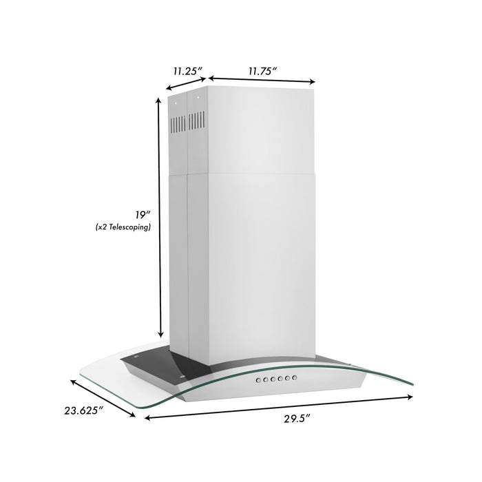 ZLINE Alpine Series Convertible Island Mount Range Hood in Stainless Steel and Glass (ALP70IS)