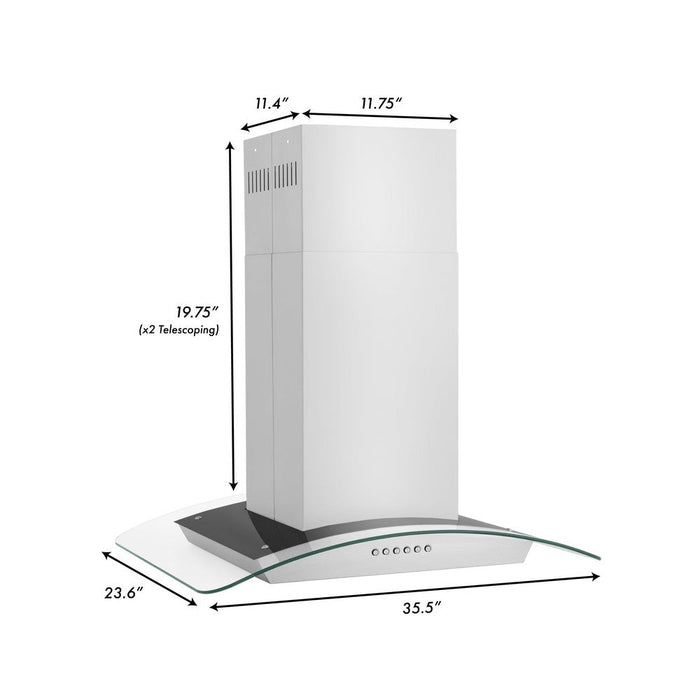 ZLINE Alpine Series Convertible Island Mount Range Hood in Stainless Steel and Glass (ALP70IS)