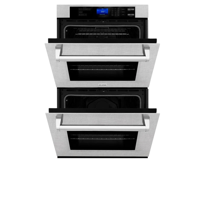 ZLINE Appliance Package - 30" Professional Double Wall Oven, 30" Rangetop, Range Hood In DuraSnow® Stainless Steel, 3KP-RTSRH30-AWD