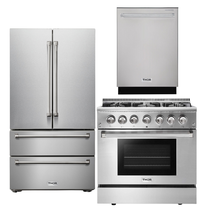THOR Kitchen Package - 36" Dual Fuel Range, Dishwasher, Refrigerator, AP-HRD3606U-2