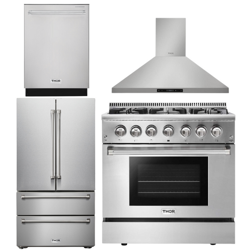 THOR Kitchen Package - 36" Dual Fuel Range, Range Hood, Dishwasher. Refrigerator, AP-HRD3606U-3