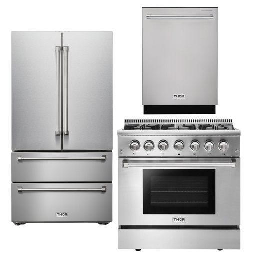 THOR Kitchen Package - 36" Propane Dual Fuel Range, Dishwasher, Refrigerator, AP-HRD3606ULP-2