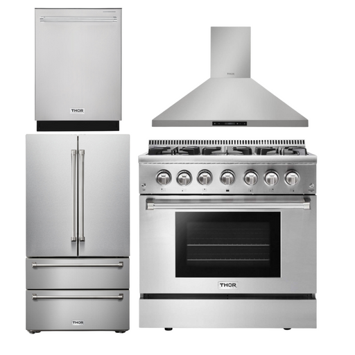 THOR Kitchen Package - 36" Propane Dual Fuel Range, Range Hood, Dishwasher, Refrigerator, AP-HRD3606ULP-3